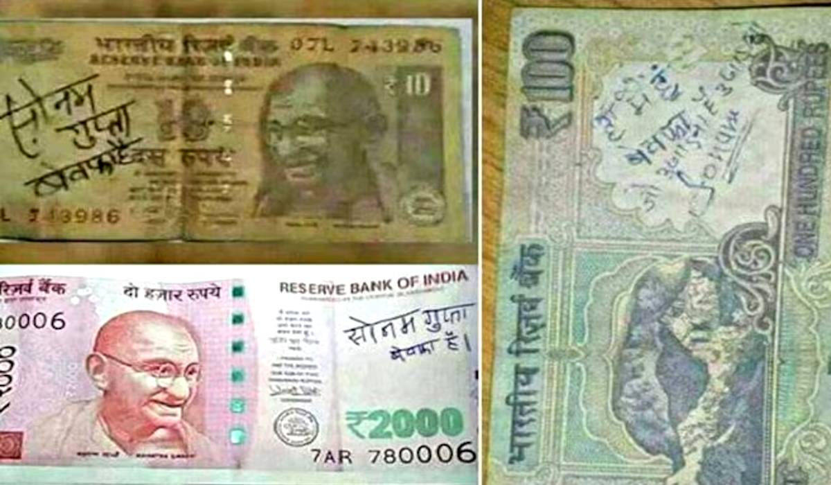 Indian Rupees written by ink on it